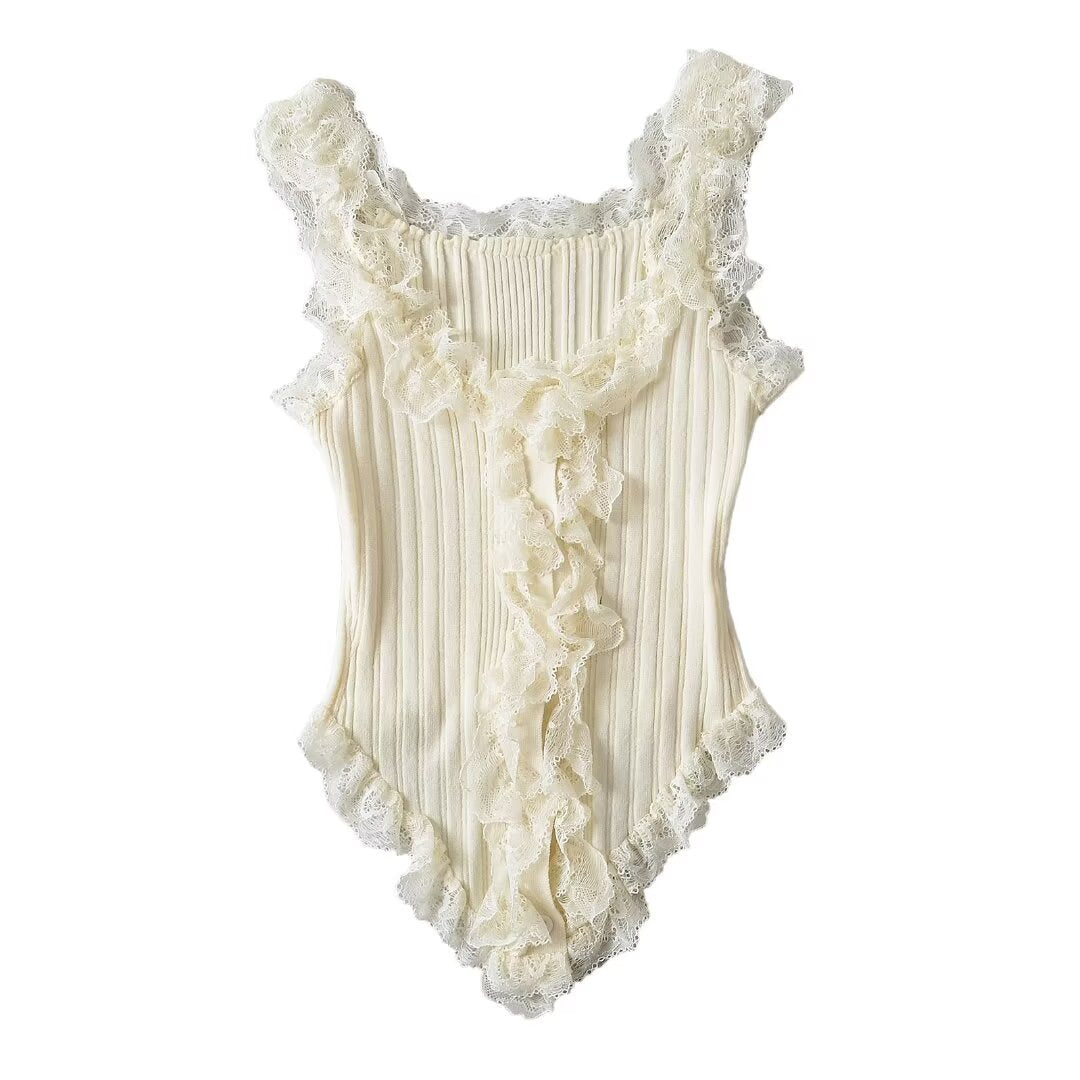 Women Tops Summer Lace Knitted Vest Slim Top