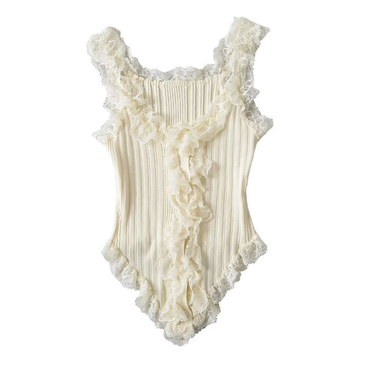 Women Tops Summer Lace Knitted Vest Slim Top
