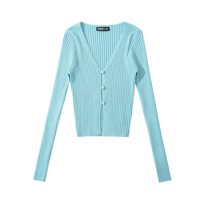 Women Tops Spring/Summer V-neck Hollow Cardigan Solid Color Short Top