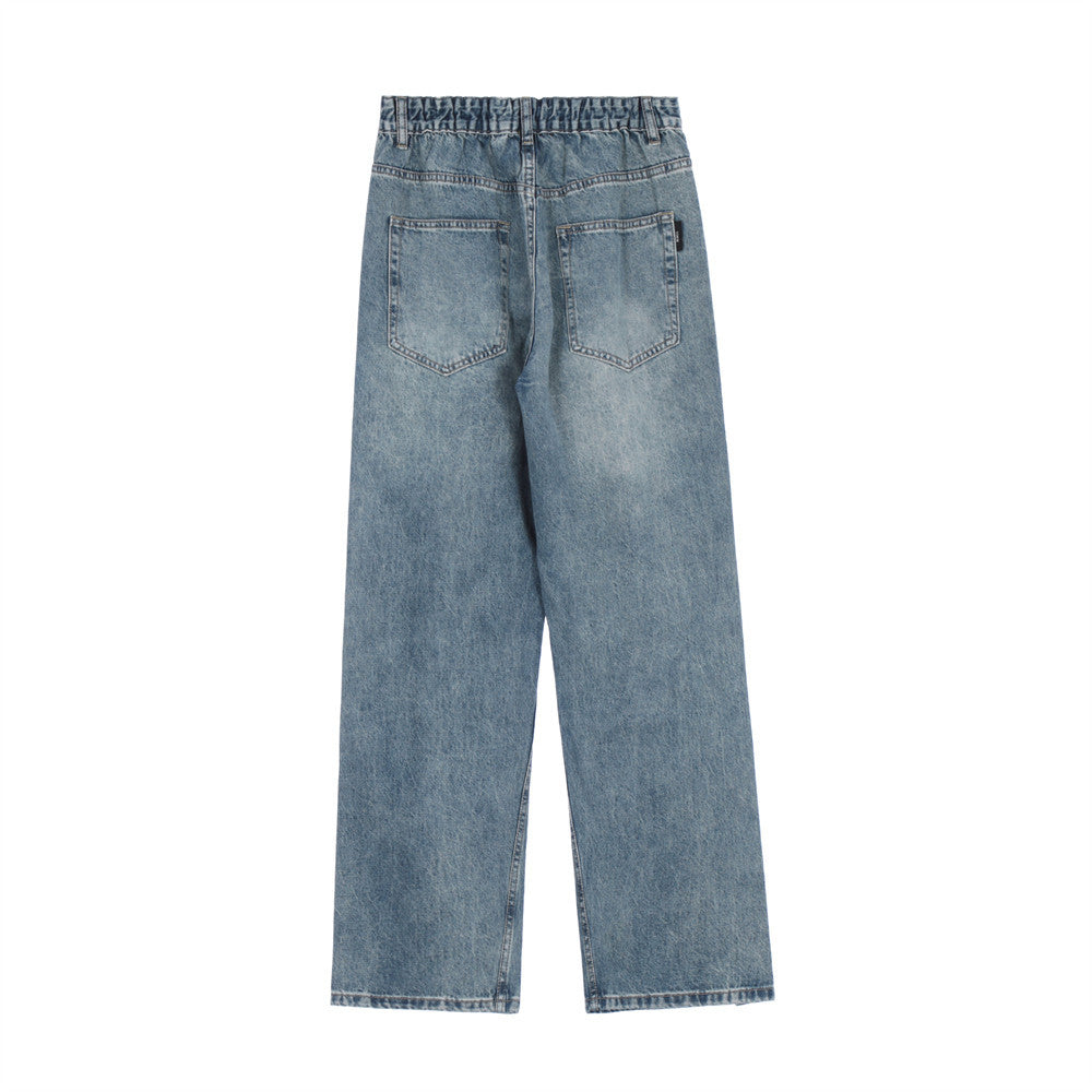 Men Jeans Solid Color Loose Distressed Wide Leg Leisure