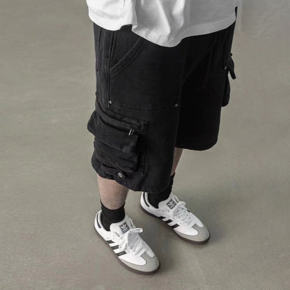 MIJKO Men Shorts Zipper Multi-pocket Casual Drawstring Shorts