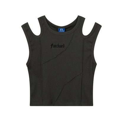 Women Vest Old School Letter Print Sleeveless T-shirt Female Vintage Vest