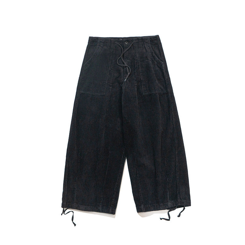 Cargo Pants Japanese Fashionable Loose Adjustable Drawstring Corduroy