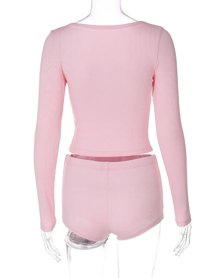 Women Co-Ord Set Casual Yoga Two-Piece V-neck Shorts Suit