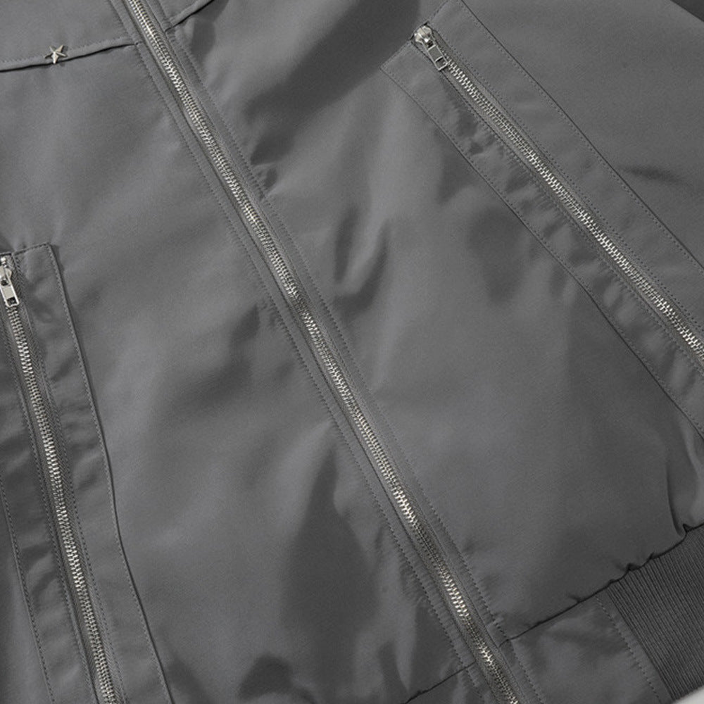 Men Jacket Coat Spring and Autumn Zipper Design Stitching Tooling Baseball Uniform