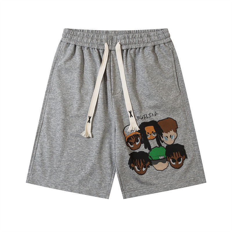 Men Shorts Cartoon Printed Summer Casual Elastic Waist Drawstring Sports