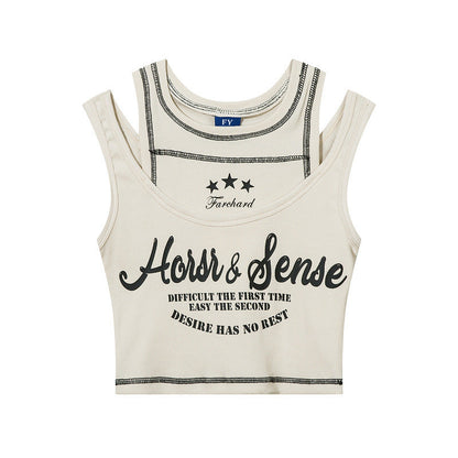 Women Vest Vintage Cropped Short Camisole Thread Fitted Top