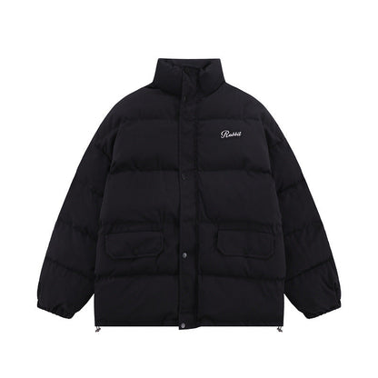 Men Coat Vintage Solid Color Stand Collar Cotton-Padded Jacket Thickened