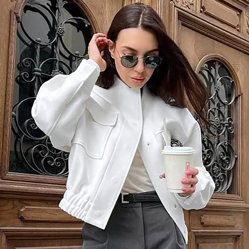 Women Trench Coat Women's Woolen Jacket Short Top Autumn and Winter Puff Sleeve Women's Clothing
