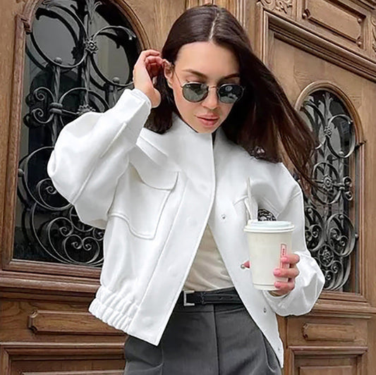 Women Trench Coat Women's Woolen Jacket Short Top Autumn and Winter Puff Sleeve Women's Clothing