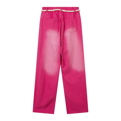 Women Pants Pink Jeans Tie-Dye XINGX Printed Straight-Leg Pants