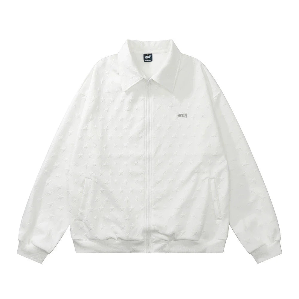 Men Jacket Coat Spring and Autumn Loose-Fitting Solid Color Long Sleeves Lapel Loose Zip Coat