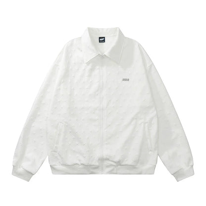 Men Jacket Coat Spring and Autumn Loose-Fitting Solid Color Long Sleeves Lapel Loose Zip Coat