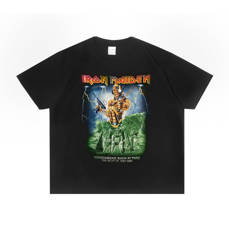 Rock Star T Shirt Iron Maiden Band Rock Retro Distressed T-shirt Loose