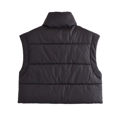 Women Cotton Coat Casual Stand Collar Zipper Vest