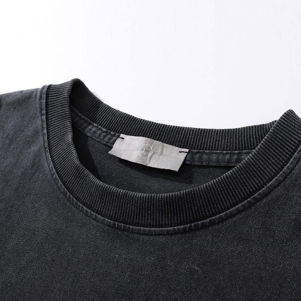 Men Vintage T-Shirt Printed Washed Distressed Short-Sleeved T-shirt Men's Width Loose Summer