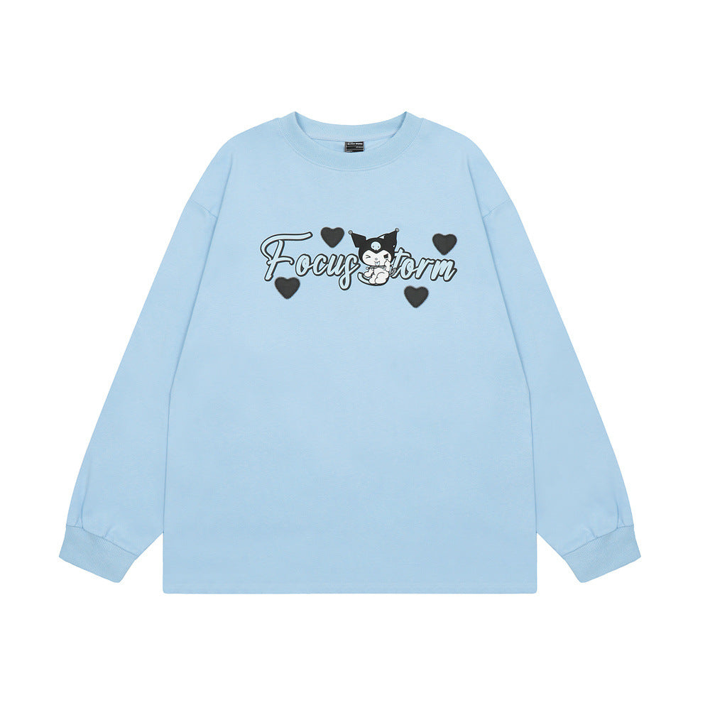 Men Long Sleeve T-Shirt Cartoon Printed Cotton Loose