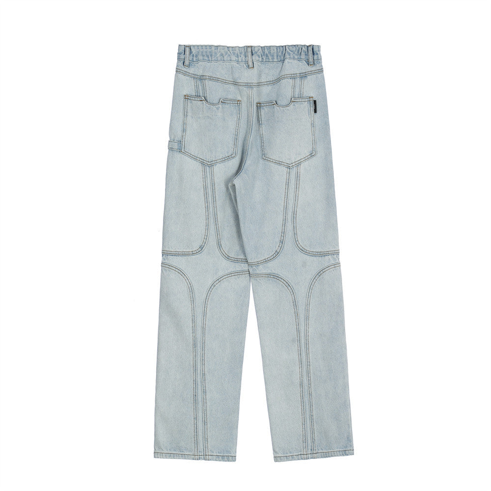 Men Jeans Stitching Loose Straight