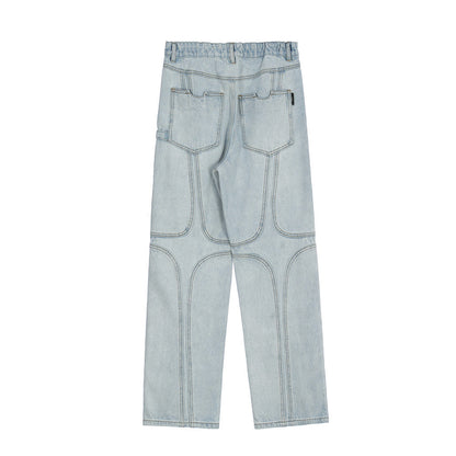 Men Jeans Stitching Loose Straight