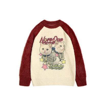 Women Sweater Color Matching Sweater Sweater Retro Loose All-Matching