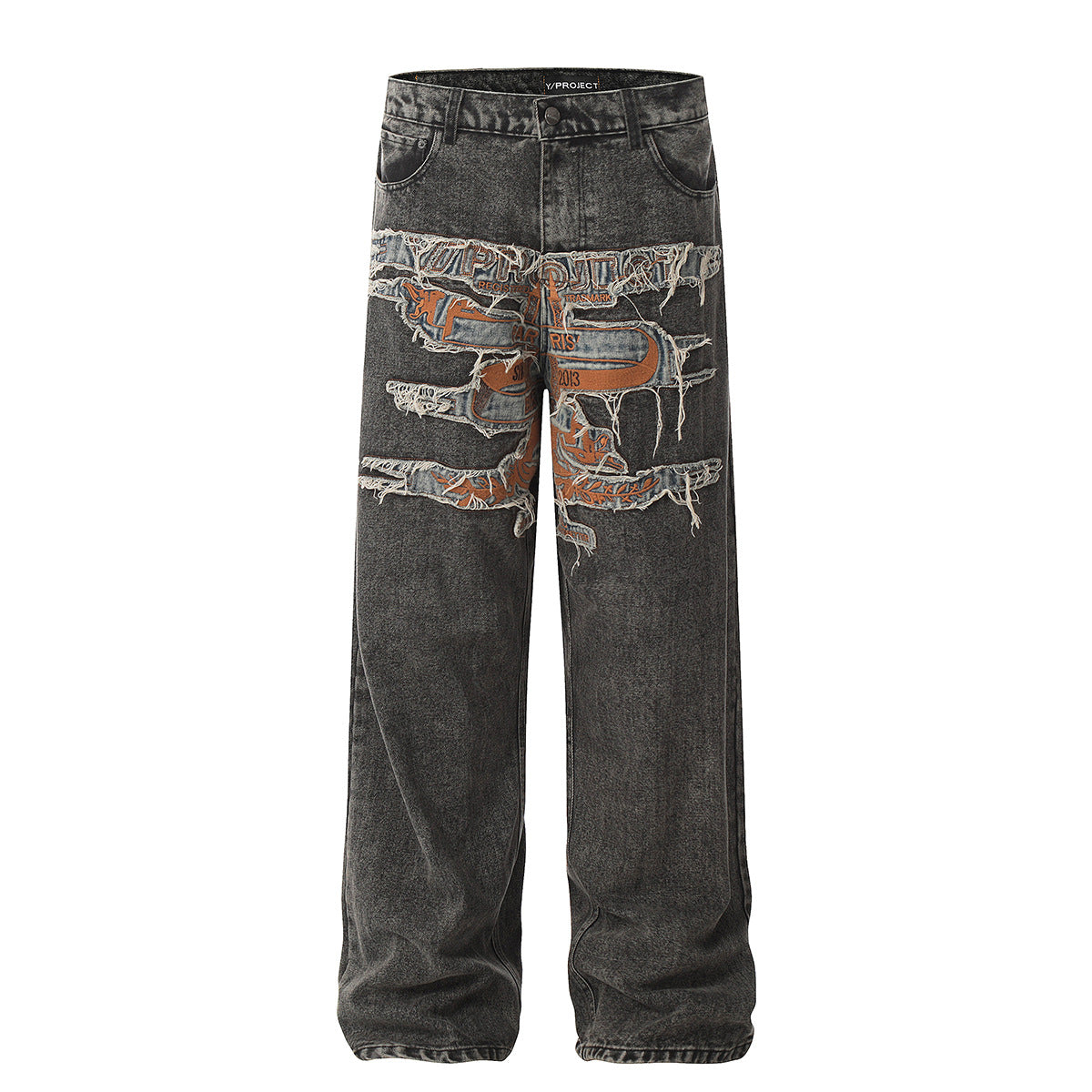 Unisex Pants Make Old Patch Embroidered Loose Jeans