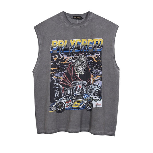 Men Vest Hip Hop Retro Vintage Fun Printing Sleeveless Vest