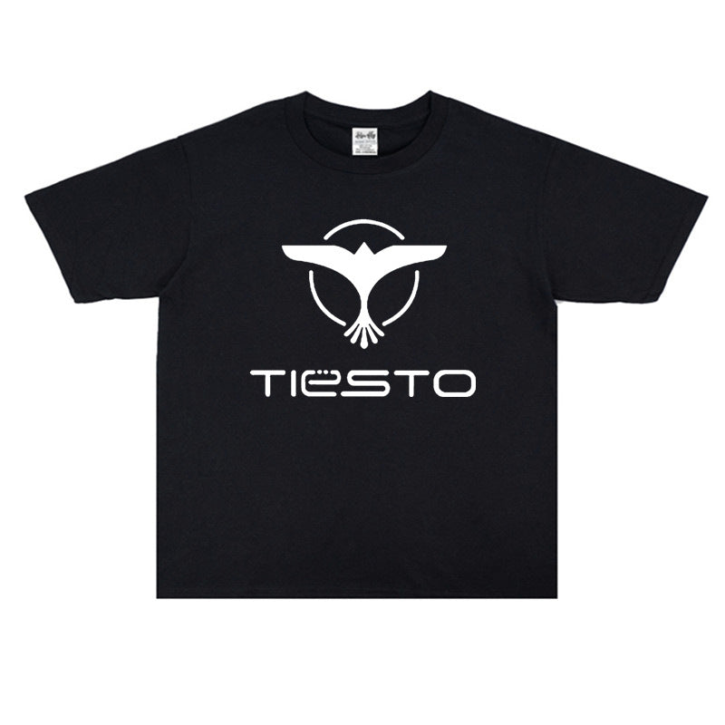 Rock Star T Shirt Tiesto Disc Printing T-shirt Short Sleeve Loose Cotton Crew Neck