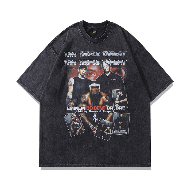 Men T-Shirt Short-Sleeved T-shirt Men Hip Hop Retro Loose
