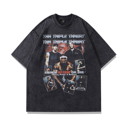 Men T-Shirt Short-Sleeved T-shirt Men Hip Hop Retro Loose
