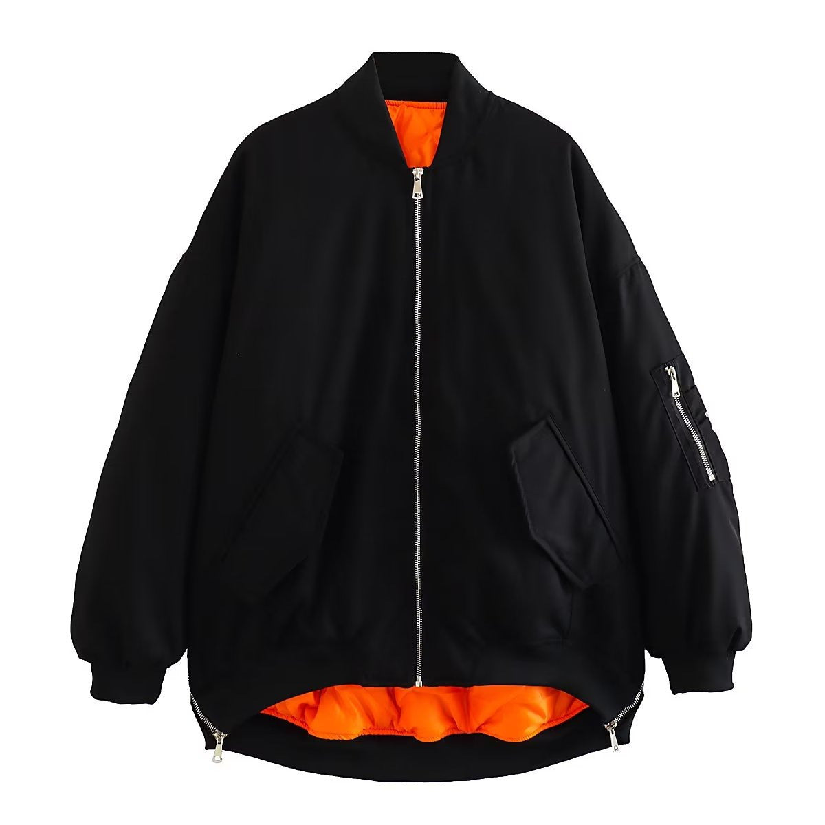 Women Cotton Coat Stand Collar Zipper Jacket Loose