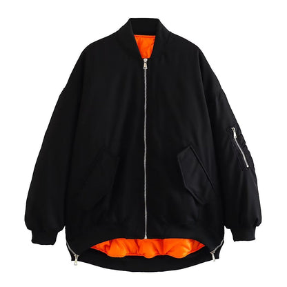 Women Cotton Coat Stand Collar Zipper Jacket Loose