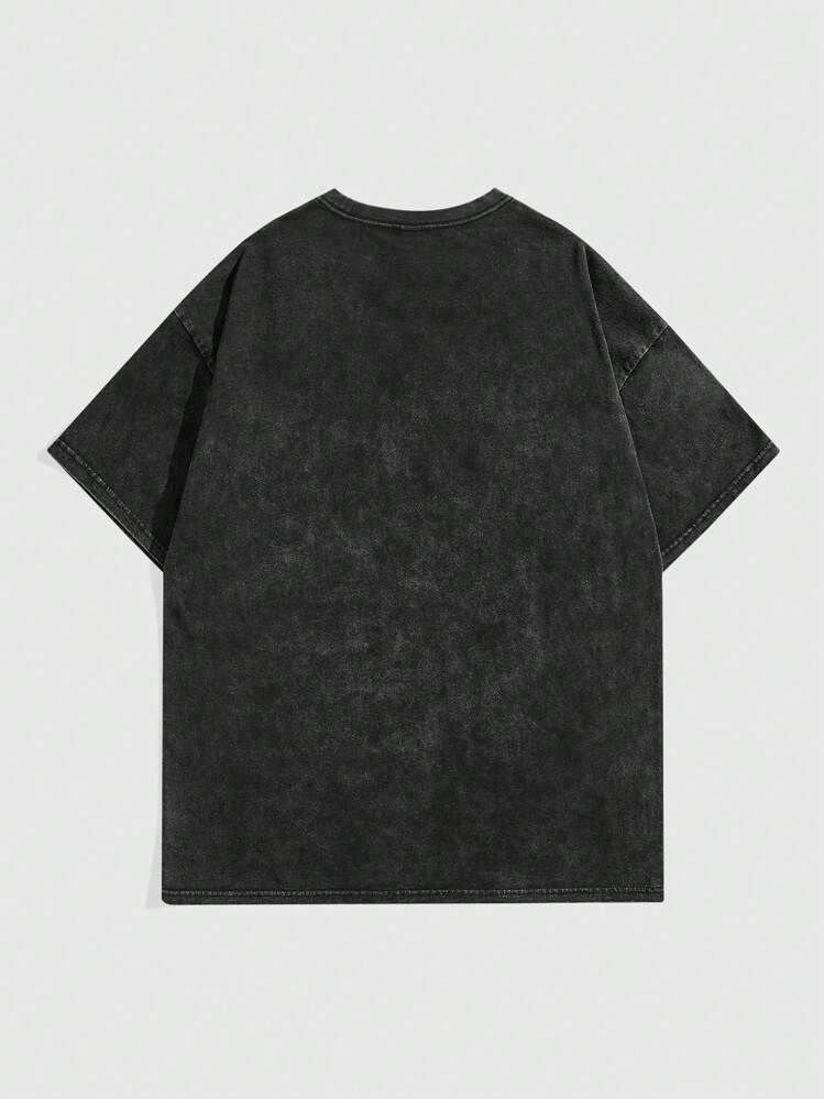 ROMWE Goth Men Mask Print Round Neck Short Sleeve T-Shirt