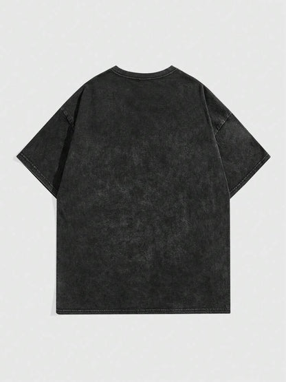 ROMWE Goth Men Mask Print Round Neck Short Sleeve T-Shirt