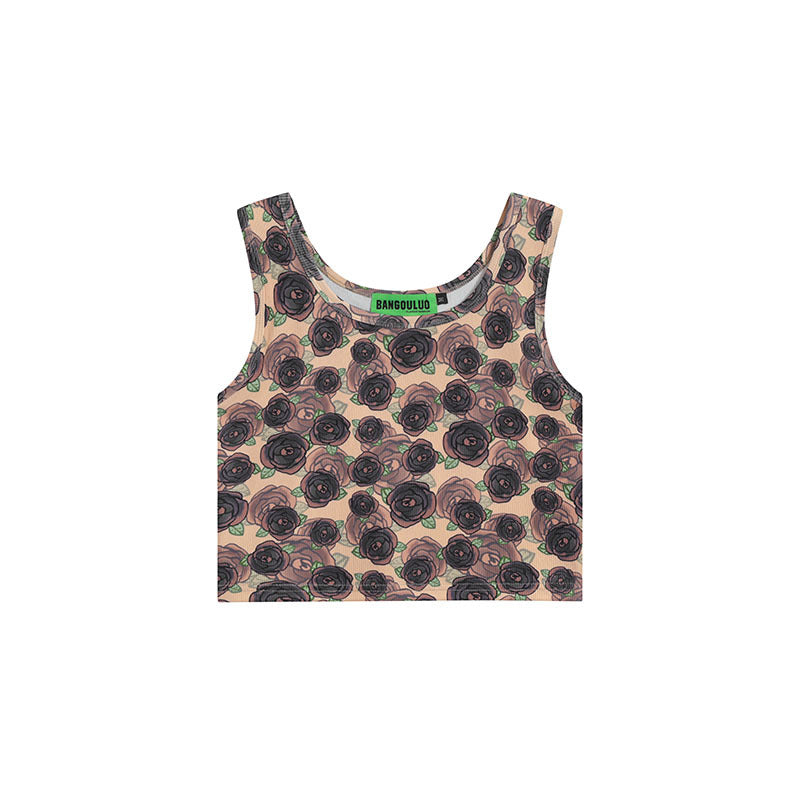 Women Vest Retro Love Full Printed Y2g Short Vest