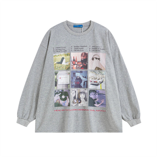 Men Long Sleeve T-Shirt Fun Pattern Hip-Hop Fashion Loose