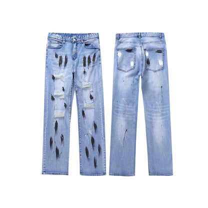Men Jeans Graffiti Hole Punk Leisure