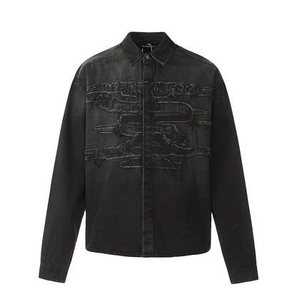 Unisex Denim Jacket Old Patch Embroidered Denim Casual Loose Jacket