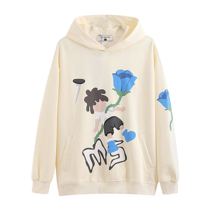 Men Hoodie Autumn and Winter Cartoon Foam Printed Hooded Sweater