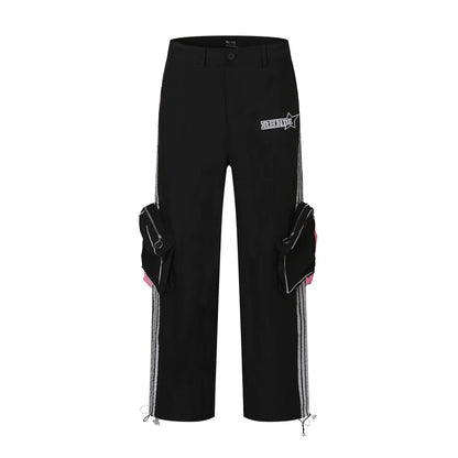 Men Sweatpants Pocket Side Patchwork Stripes Cargo Pants Men Sports Loose Casual Straight Trousers