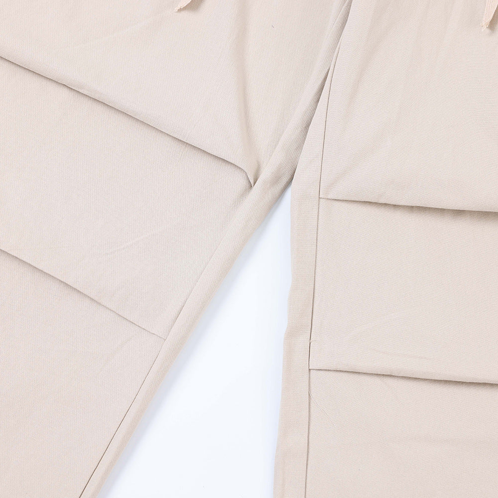 Men Sweatpants Pleated Casual Pants Men Loose Straight Trousers Drawstring Jogger Pants