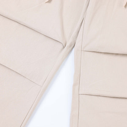 Men Sweatpants Pleated Casual Pants Men Loose Straight Trousers Drawstring Jogger Pants