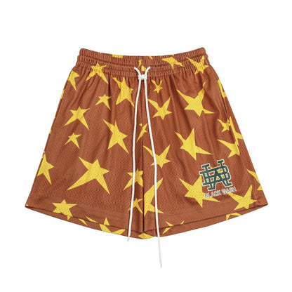 Men Shorts Five-Pointed Star Summer Thin Breathable Quick-Drying Sports Mesh