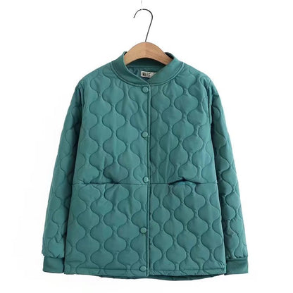 Women Cotton Coat Diamond Plaid Casual Jacket
