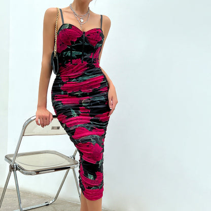Women Party Tops Sexy Mesh Camisole Pleated Retro Dress