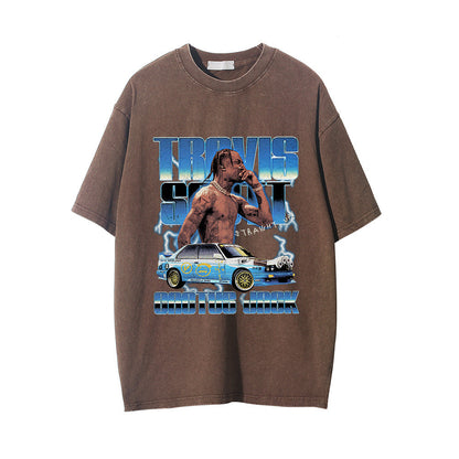 Men Vintage T-Shirt Distressed Short-Sleeved T-shirt Men's Summer Loose round Neck