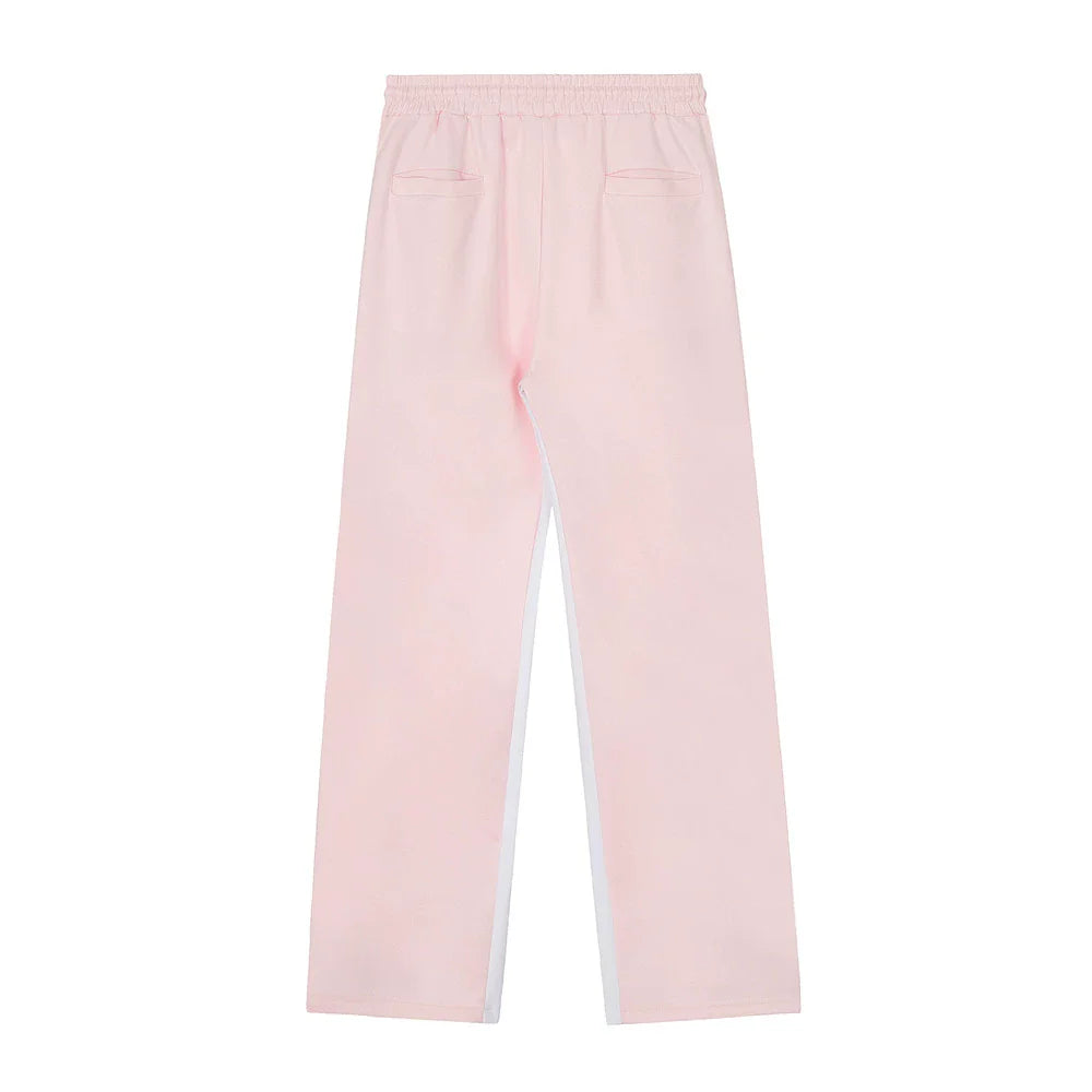 Men Sweatpants Casual Pants Side Stripe Stitching Straight-Leg Trousers Elastic Waist Sports Pants