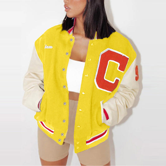 Women Trench Coat Autumn Casual Clothes Baseball Uniform Jacket