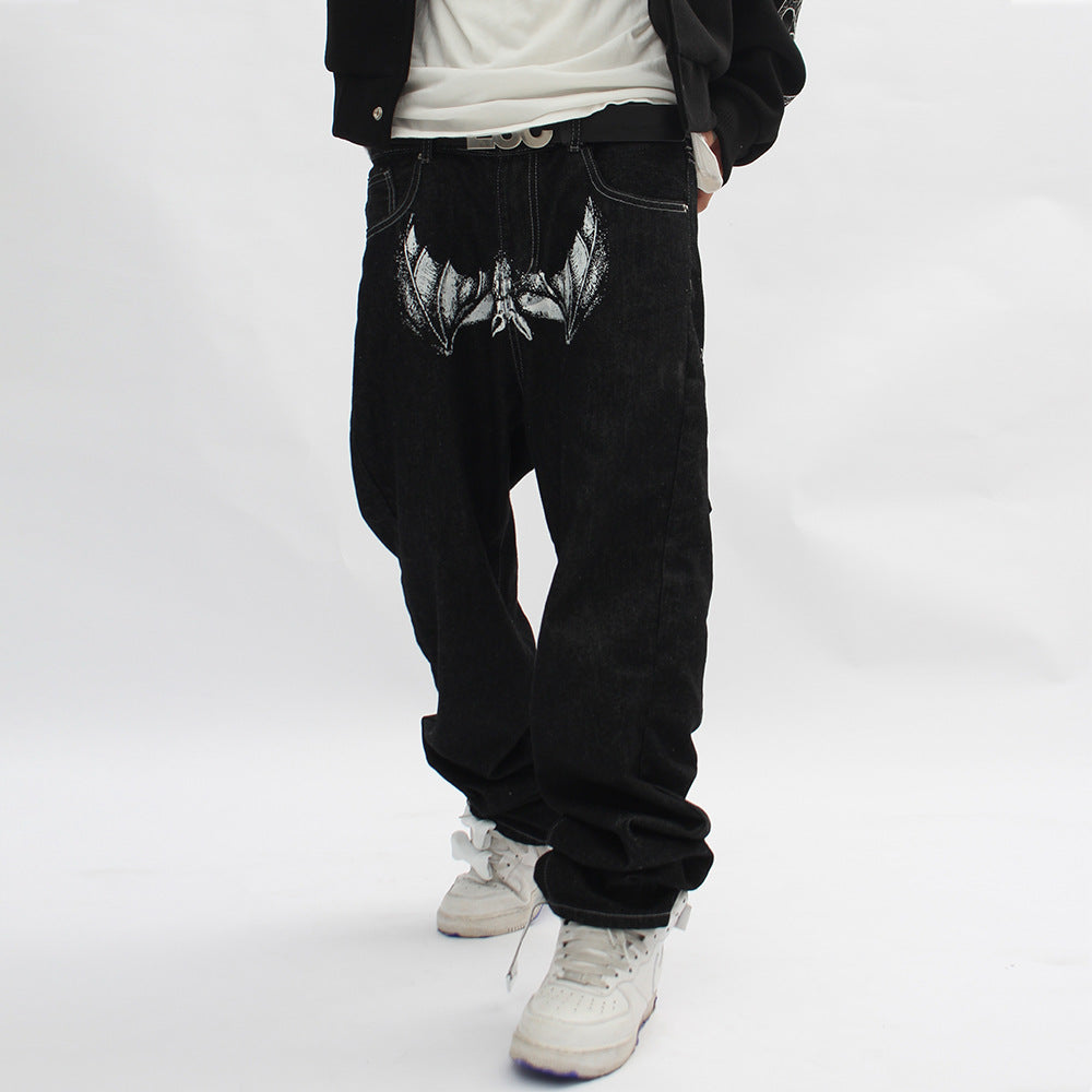 Men Jeans Face Printing Casual Straight Pants Trend
