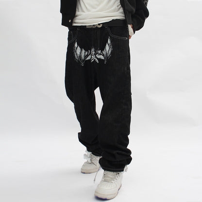 Men Jeans Face Printing Casual Straight Pants Trend
