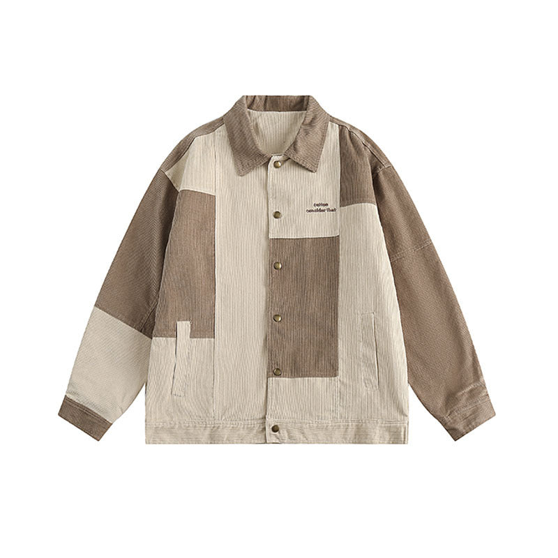Women Jackets Vintage Contrast Color Patch Corduroy Jacket Vintage
